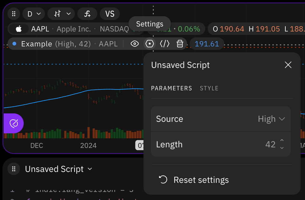 Figure 7.1. The Settings dialog of indicator.